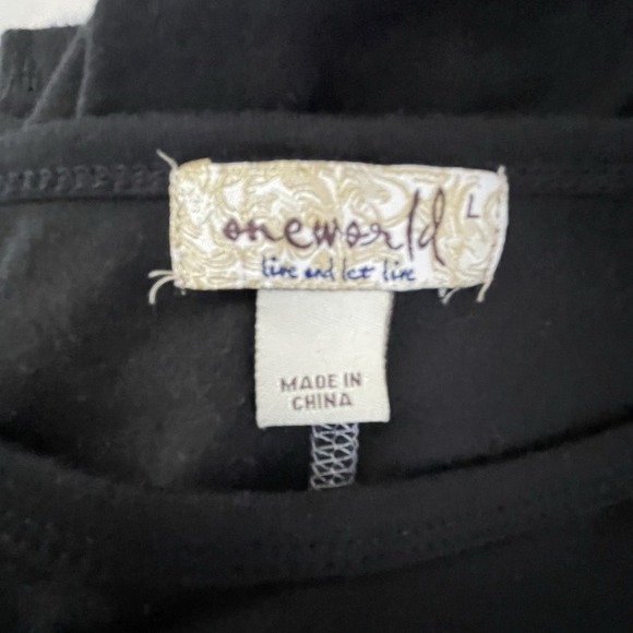 One World Top Size L  Black Goth Floral Rhinestone Studded Skull Whimsical - Picture 9 of 12